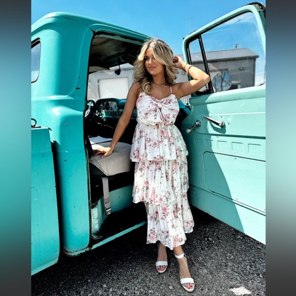 NWT By The River Charming Floral Midi Dress Bow Tiered Cottagecore Easter Deess - Picture 6 of 12